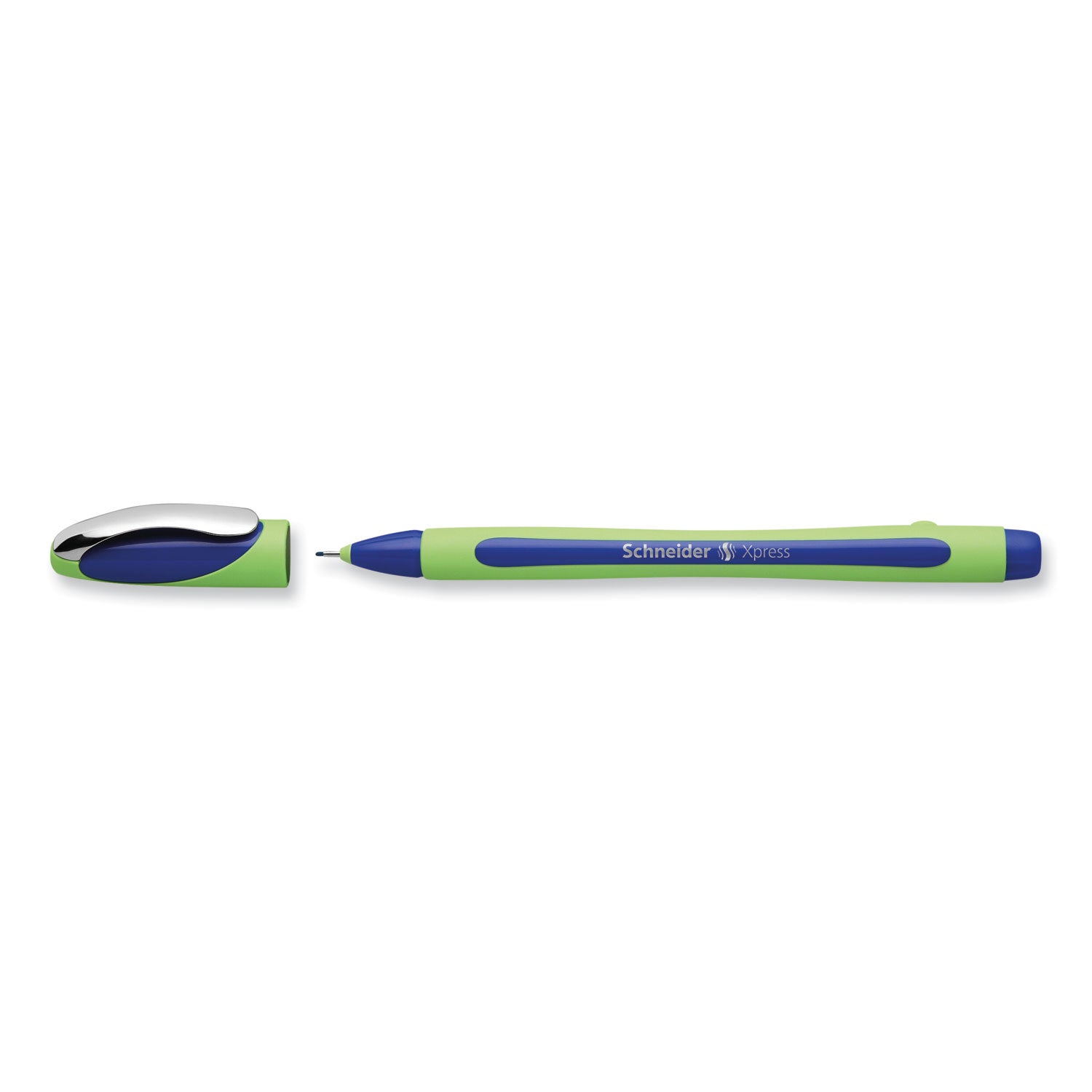 Schneider Xpress Fineliner Porous Point Pen, Stick, Medium 0.8 mm, Blue Ink, Blue/Green Barrel, 10/Box (190003)