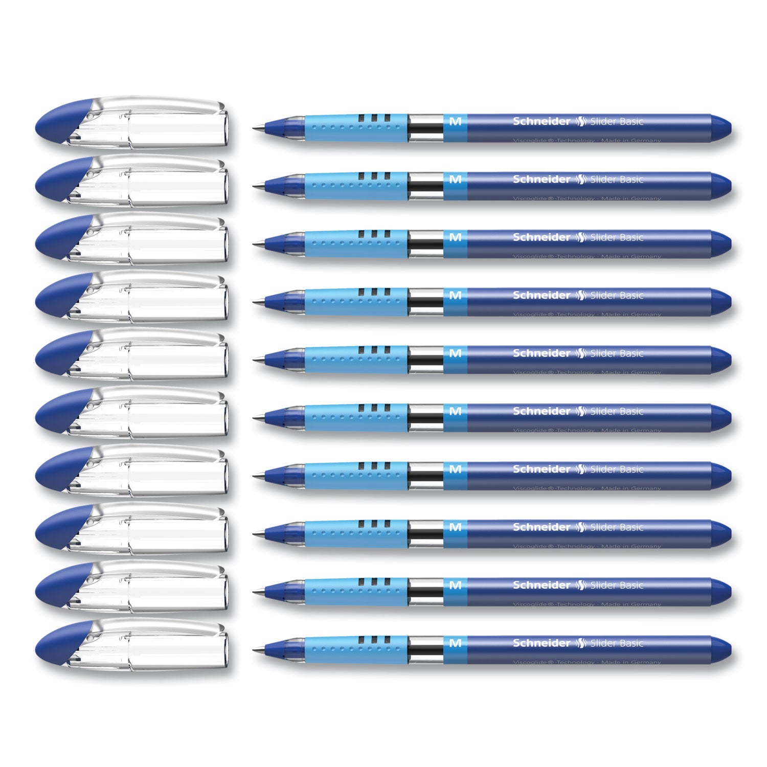 Schneider Slider Basic Ballpoint Pen, Stick, Medium 0.8 mm, Blue Ink, Blue Barrel, 10/Box (151103)