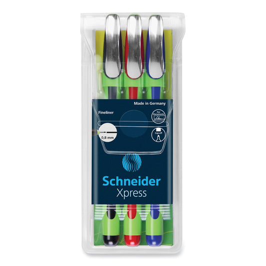 Schneider Xpress Fineliner Porous Point Pen, Stick, Medium 0.8 mm, Assorted Ink and Barrel Colors, 3/Pack (190093)