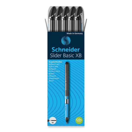 Schneider Slider Basic Ballpoint Pen, Stick, Extra-Bold 1.4 mm, Black Ink, Black Barrel, 10/Box (151201)