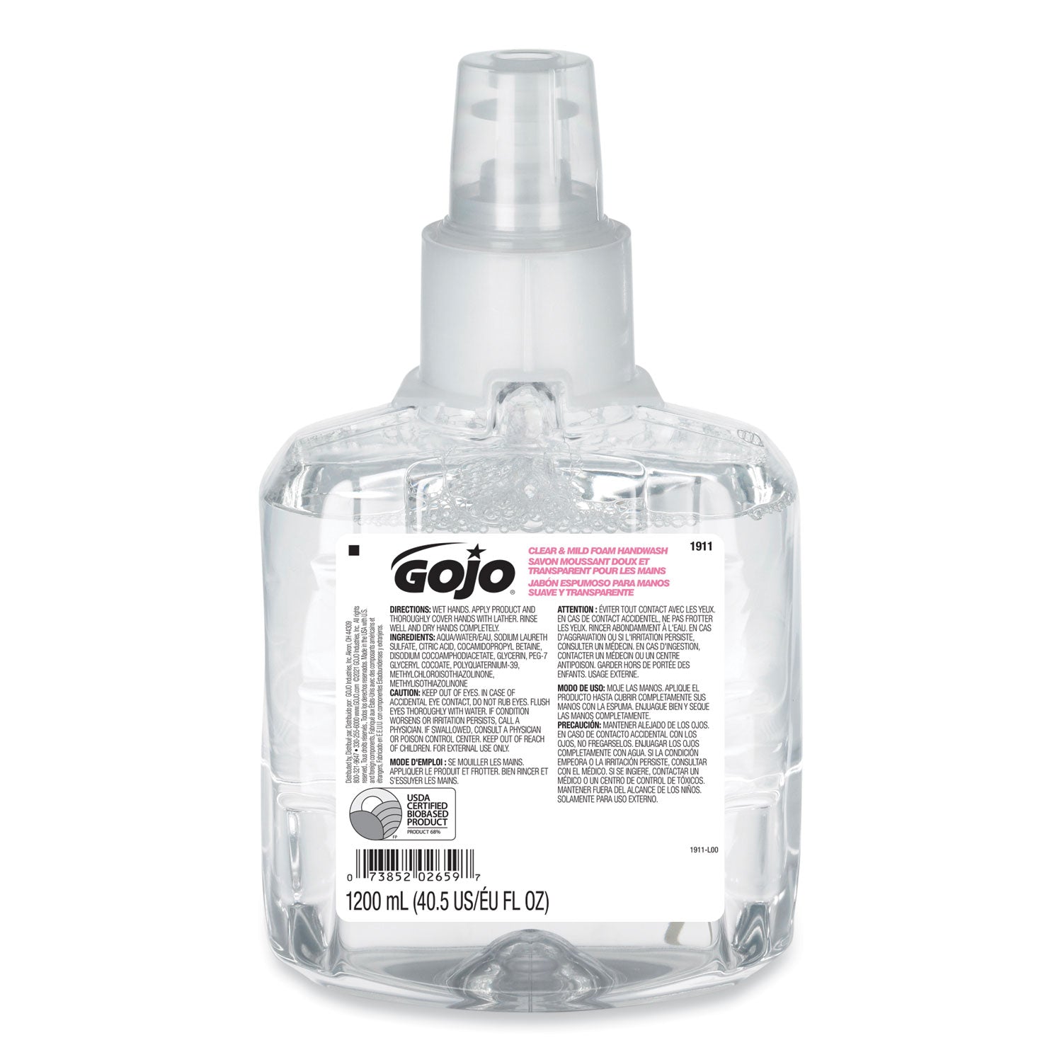 GOJO Clear and Mild Foam Handwash Refill, For LTX-12 Dispenser, Fragrance-Free, 1,200 mL (191102EA)