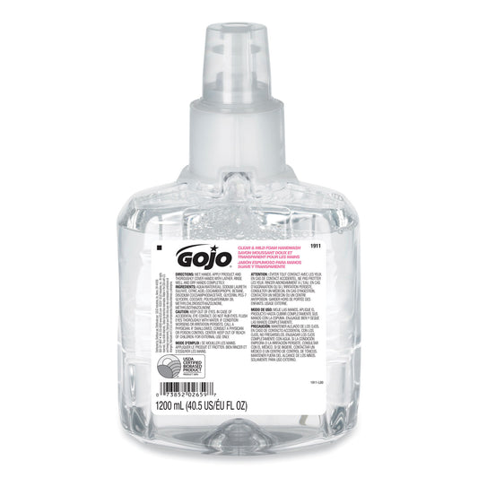 GOJO Clear and Mild Foam Handwash Refill, For LTX-12 Dispenser, Fragrance-Free, 1,200 mL (191102EA)