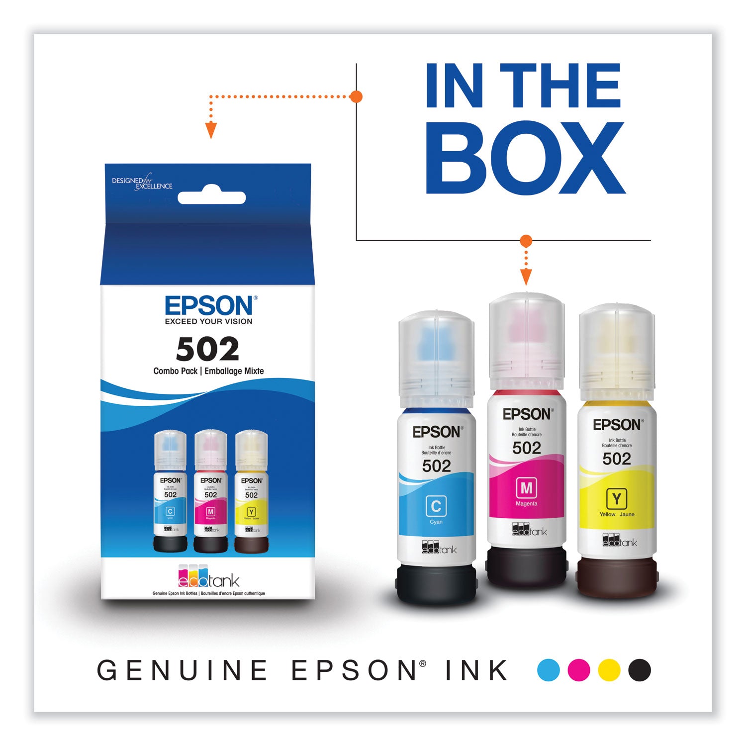 Epson T502520-S (502) Ink, 6,000 Page-Yield, Cyan/Magenta/Yellow