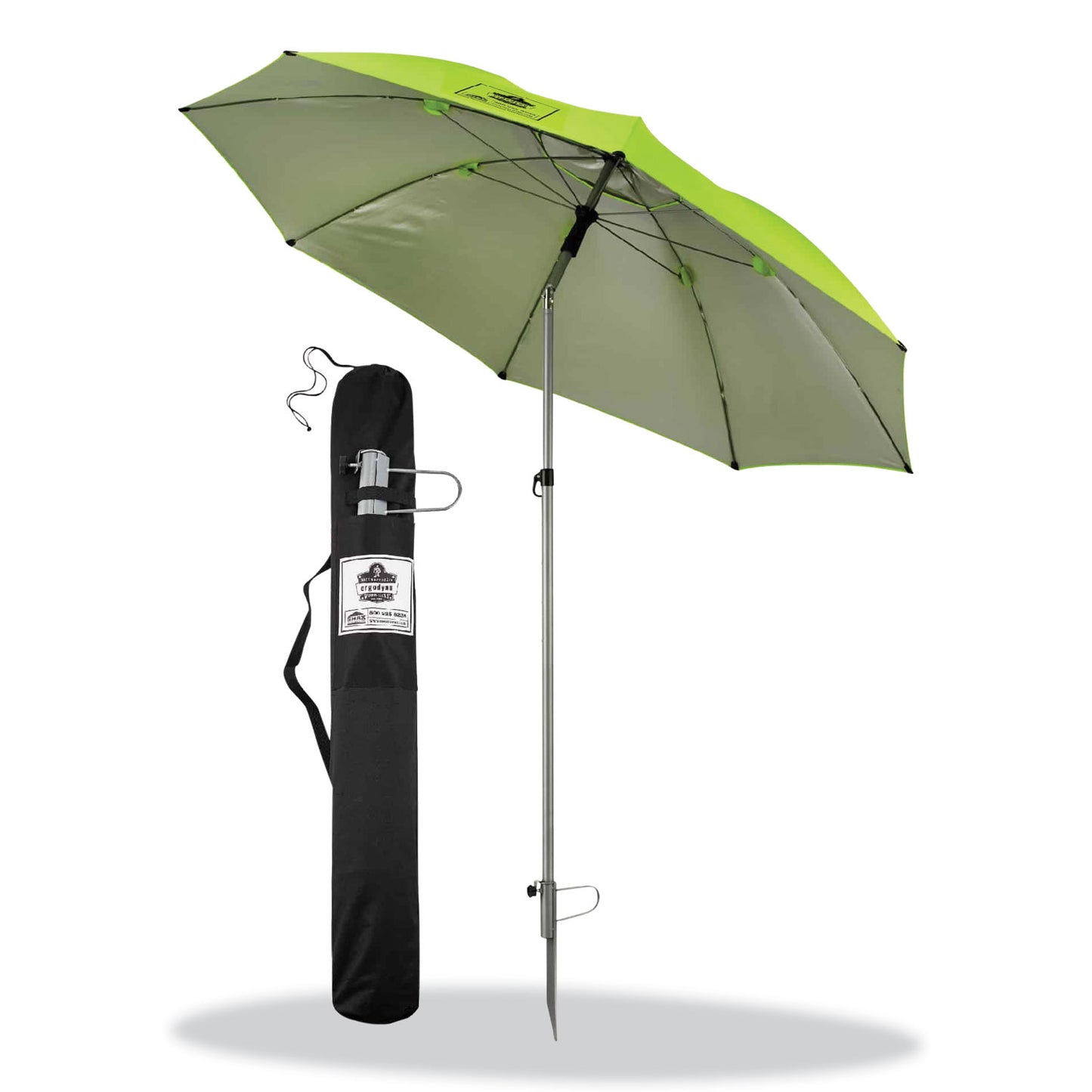 ergodyne Shax 6100 Lightweight Work Umbrella, 90" Span, 92.4" Long, Lime Canopy (12967)