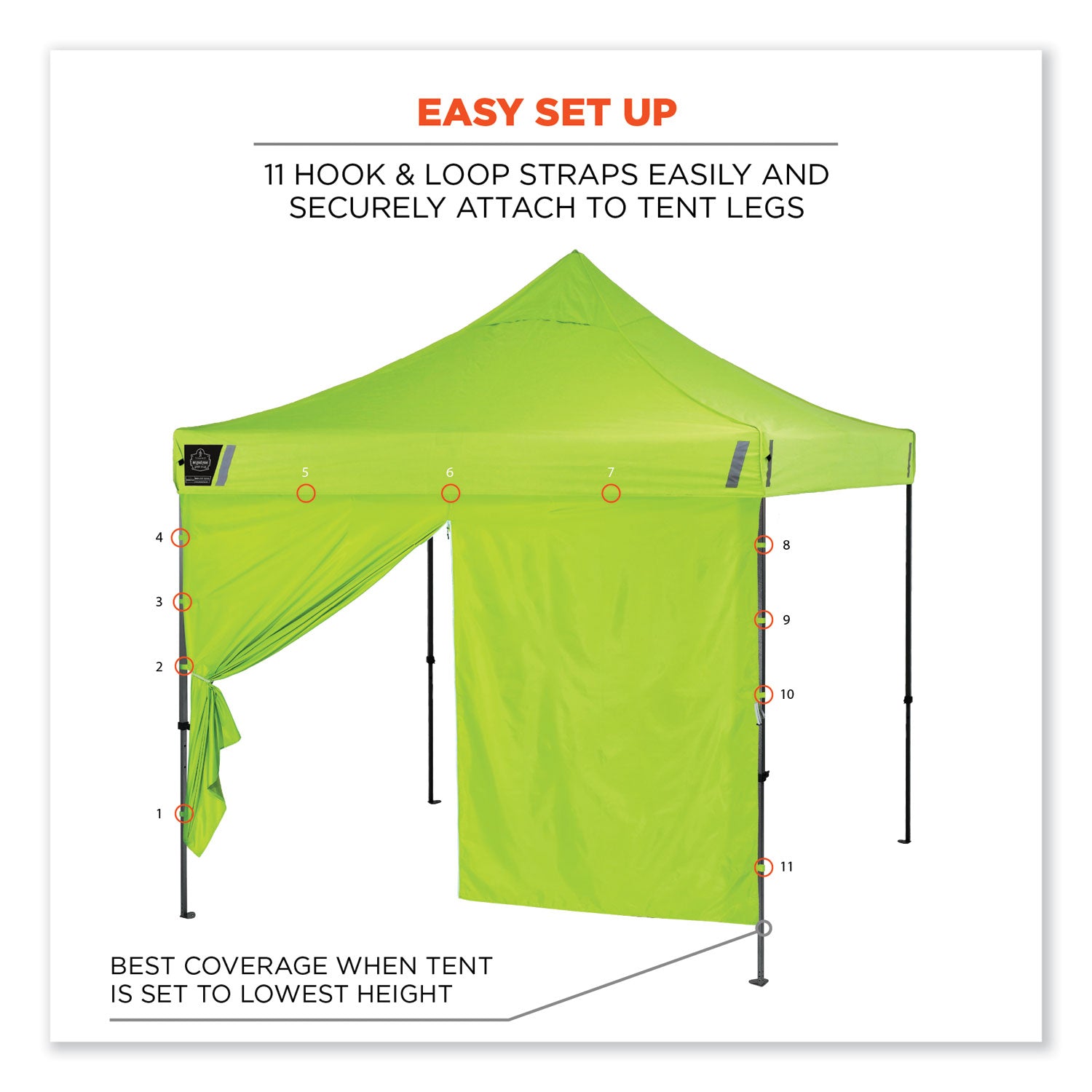 ergodyne Shax 6096 Pop-Up Tent Sidewall with Zipper, Single Skin, 10 ft x 10 ft, Polyester, Lime (12978)