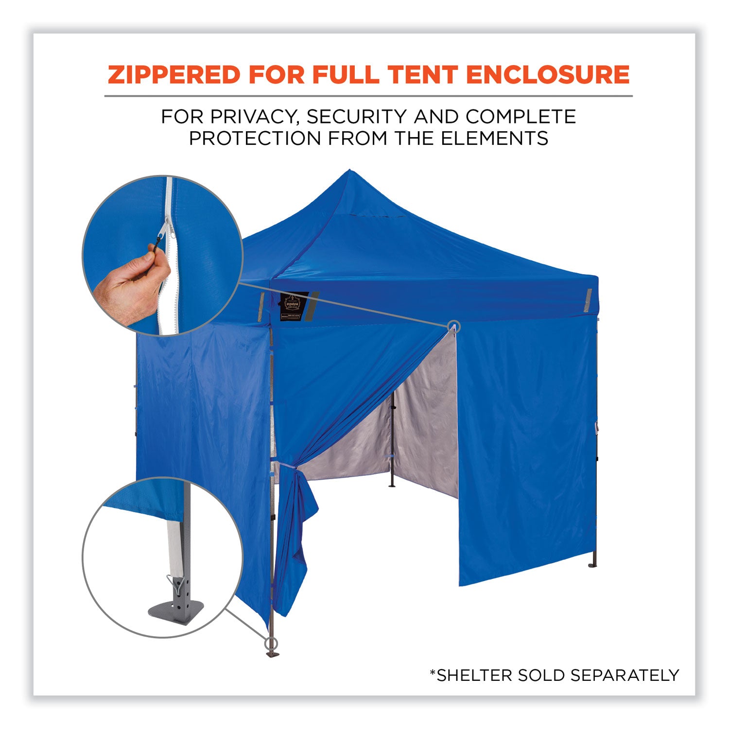 ergodyne Shax 6096 Pop-Up Tent Sidewall with Zipper, Single Skin, 10 ft x 10 ft, Polyester, Blue (12979)