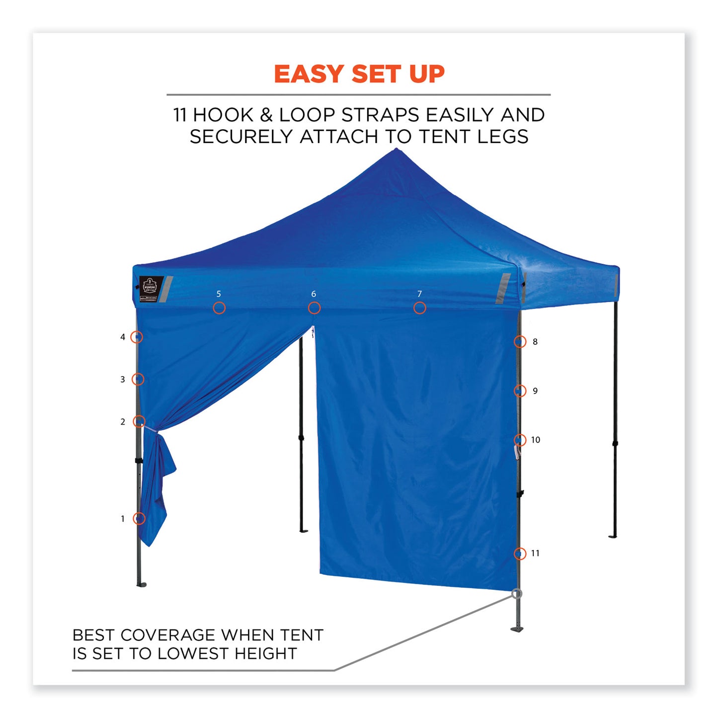 ergodyne Shax 6096 Pop-Up Tent Sidewall with Zipper, Single Skin, 10 ft x 10 ft, Polyester, Blue (12979)