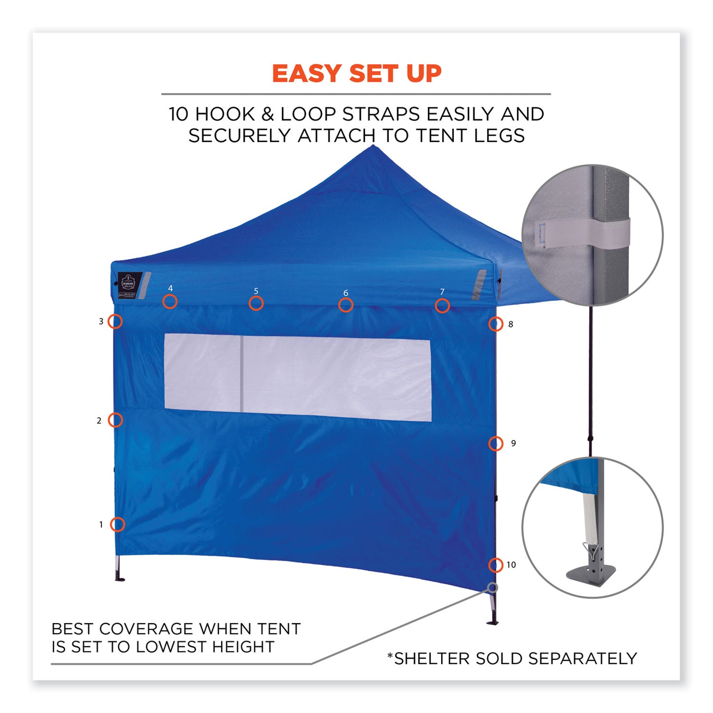 ergodyne Shax 6092 Pop-Up Tent Sidewall with Mesh Window, Single Skin, 10 ft x 10 ft, Polyester, Blue (12987)