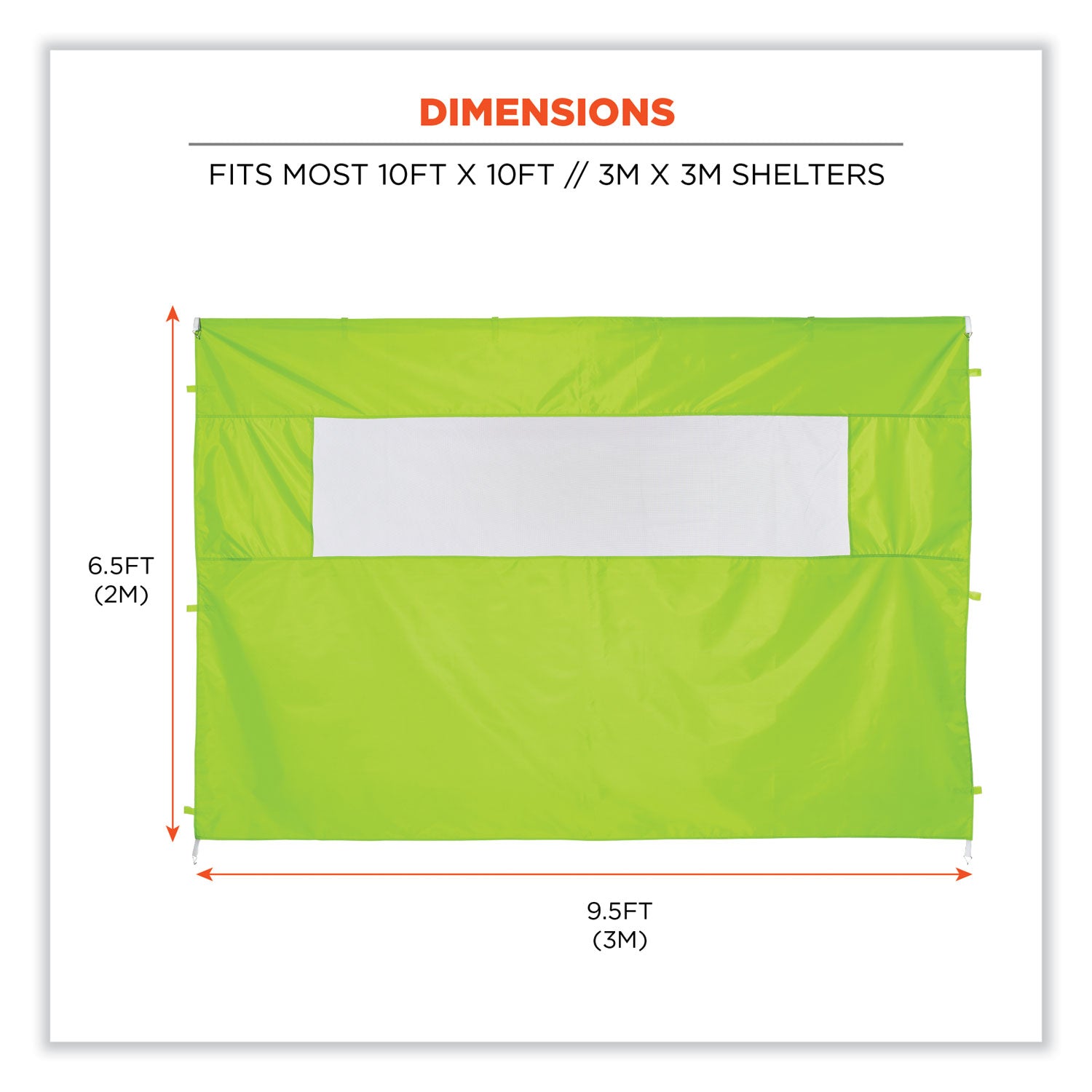 ergodyne Shax 6092 Pop-Up Tent Sidewall with Mesh Window, Single Skin, 10 ft x 10 ft, Polyester, Lime (12989)