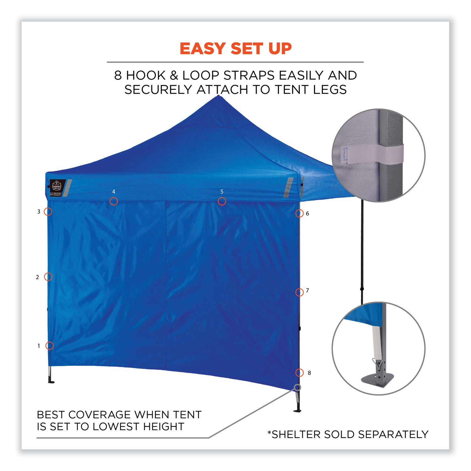 ergodyne Shax 6098 Pop-Up Tent Sidewall, Single Skin, 10 ft x 10 ft, Polyester, Blue (12997)