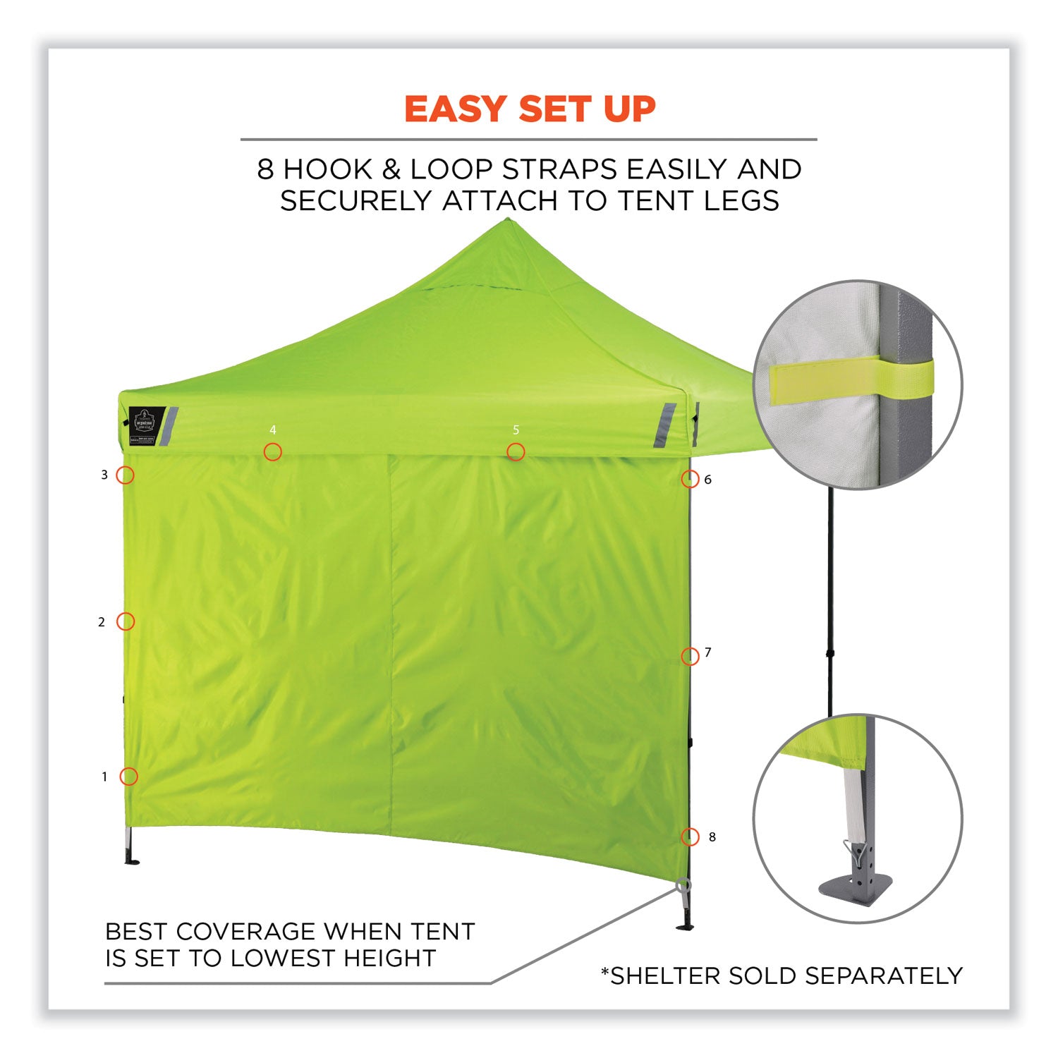 ergodyne Shax 6098 Pop-Up Tent Sidewall, Single Skin, 10 ft x 10 ft, Polyester, Lime (12998)