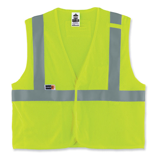 ergodyne GloWear 8263FRHL Class 2 FR Safety Economy Hook and Loop Vest, Modacrylic Mesh/Cotton, Small/Medium, Lime (21863)