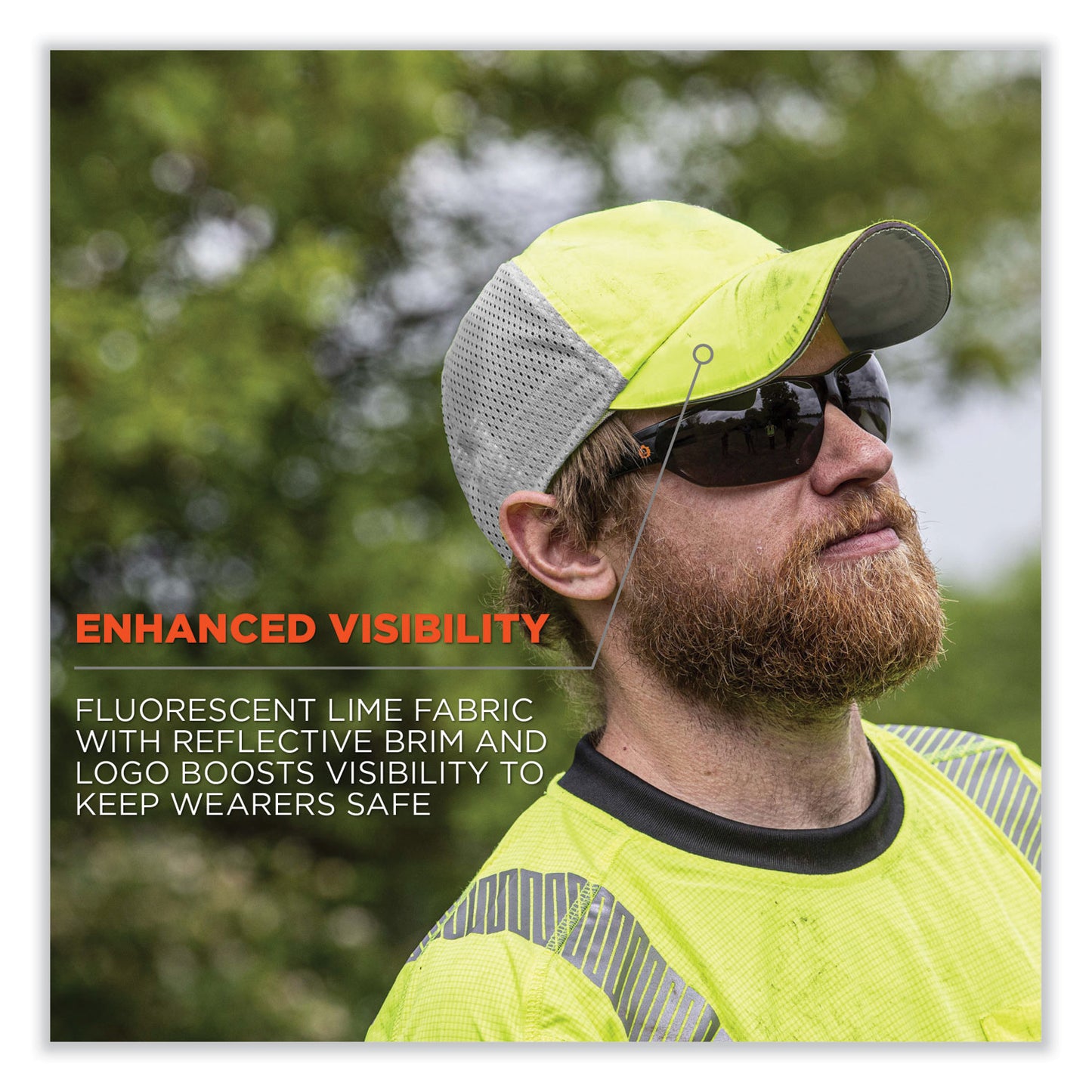 GloWear 8931 Reflective Stretch-Fit Hat, Cotton/Polyester, Ergodyne Logo, Large/X-Large, Hi-Vis Lime (23242)