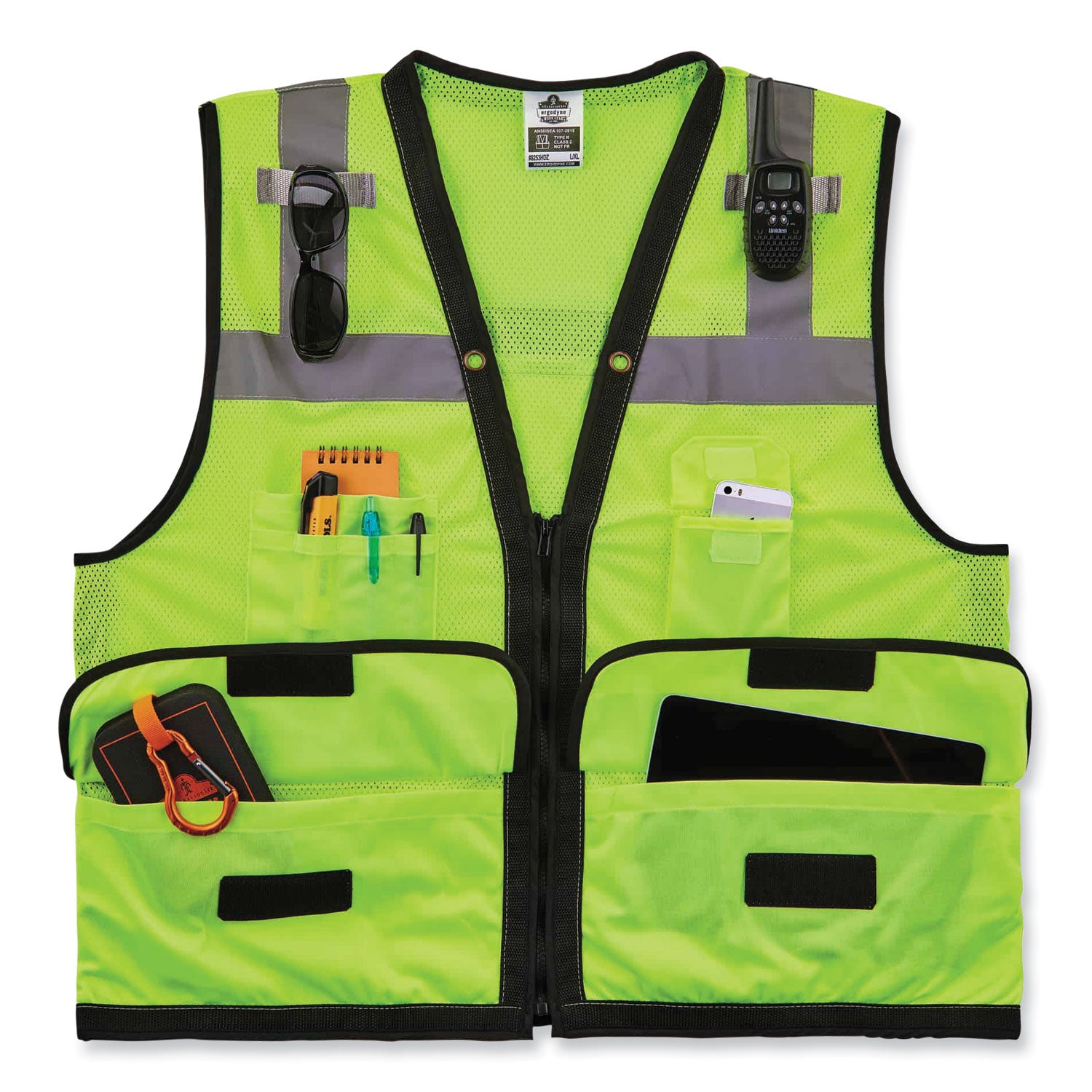 ergodyne GloWear 8253HDZ Class 2 Heavy-Duty Mesh Surveyors Vest, Polyester, Large/X-Large, Lime (23325)