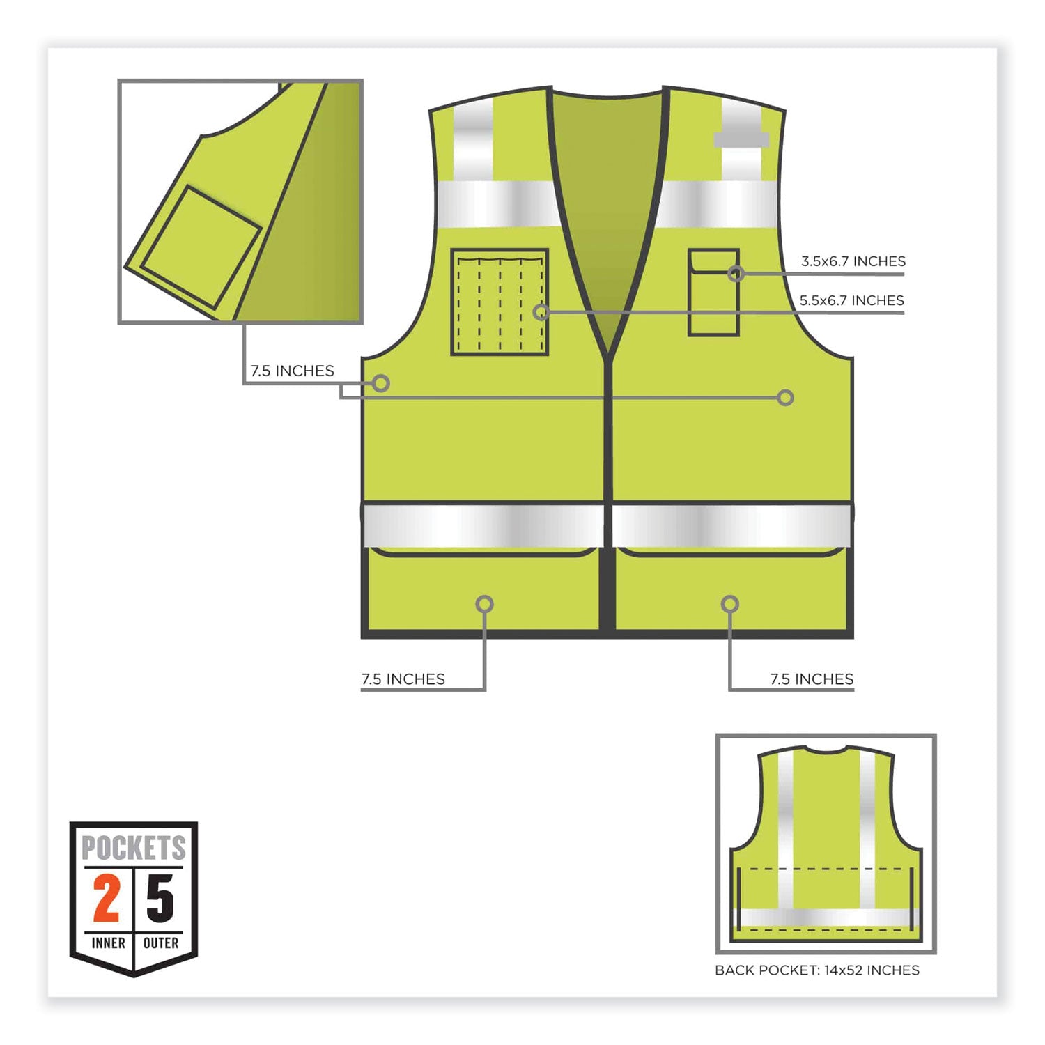 ergodyne GloWear 8253HDZ Class 2 Heavy-Duty Mesh Surveyors Vest, Polyester, 4X-Large/5X-Large, Lime (23329)