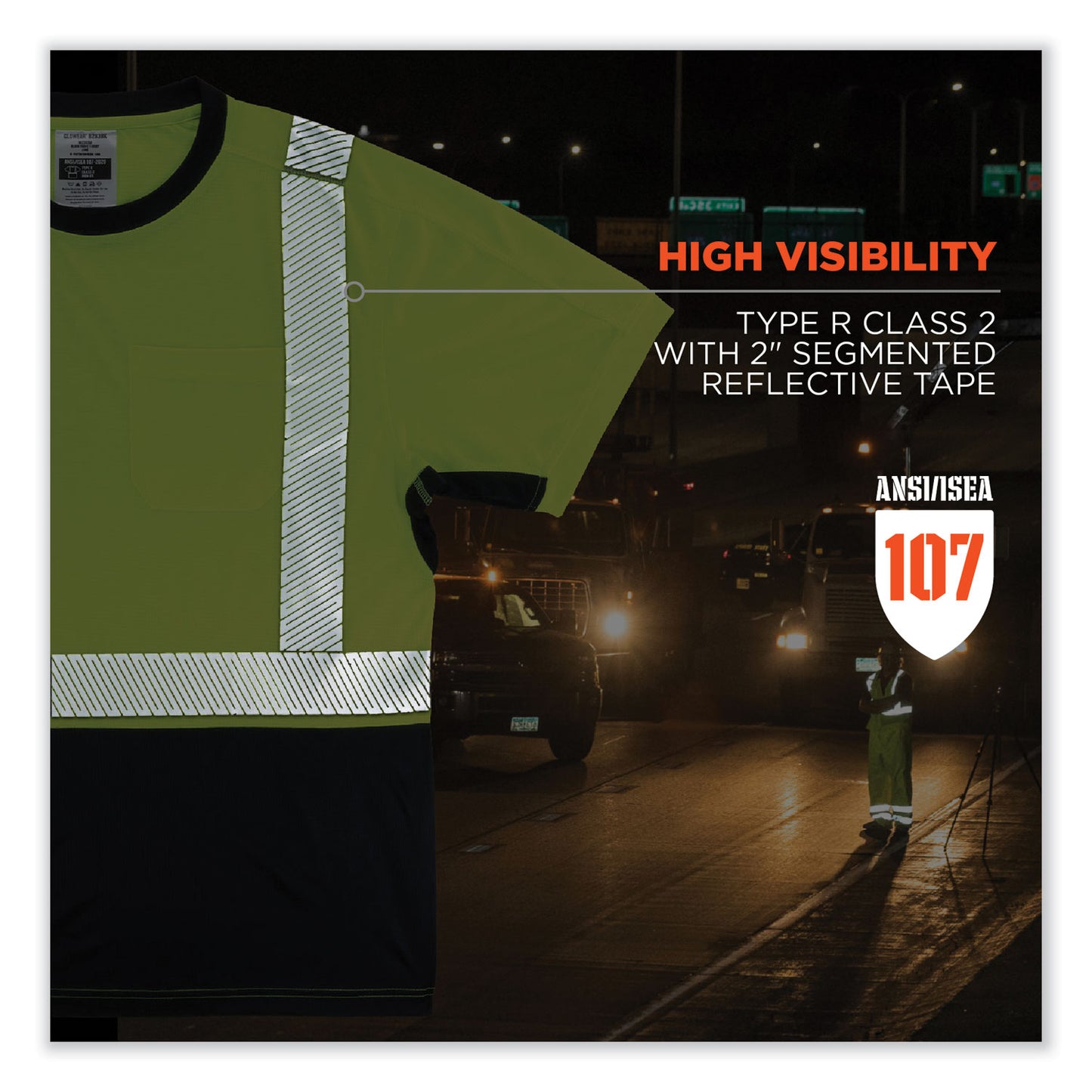 ergodyne GloWear 8283BK Class 2 Lightweight Performance Hi-Vis T-Shirt, Polyester, Medium, Lime (23503)