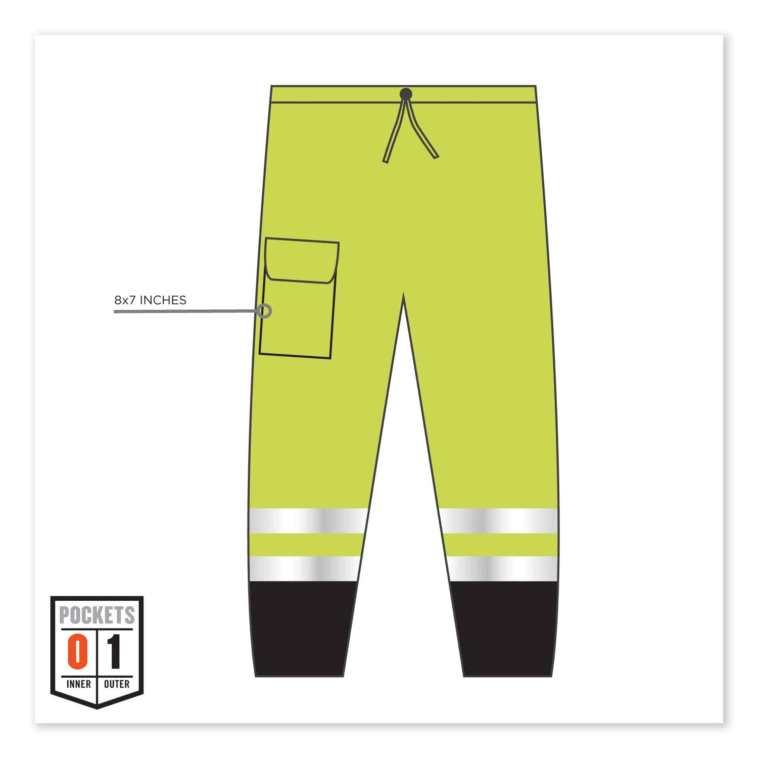 ergodyne GloWear 8910BK Class E Hi-Vis Pants with Black Bottom, Polyester, Small/Medium, Lime (23953)