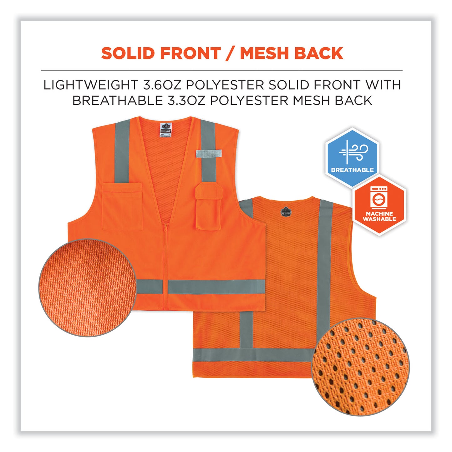 ergodyne GloWear 8249Z Class 2 Economy Surveyors Zipper Vest, Polyester, Small/Medium, Orange (24013)