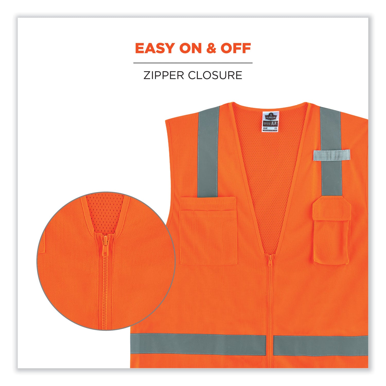 ergodyne GloWear 8249Z Class 2 Economy Surveyors Zipper Vest, Polyester, Small/Medium, Orange (24013)