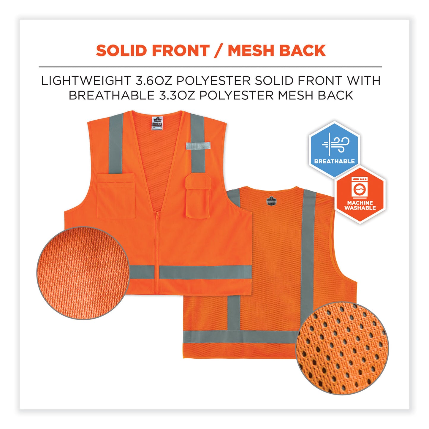 ergodyne GloWear 8249Z Class 2 Economy Surveyors Zipper Vest, Polyester, Large/X-Large, Orange (24015)