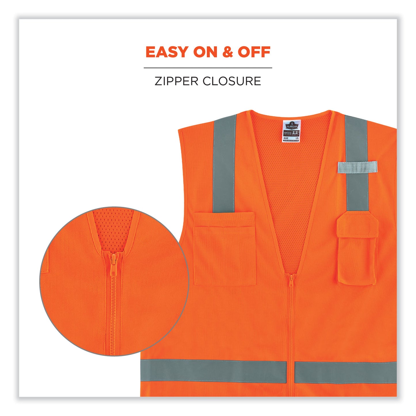 ergodyne GloWear 8249Z Class 2 Economy Surveyors Zipper Vest, Polyester, 4X-Large/5X-Large, Orange (24019)