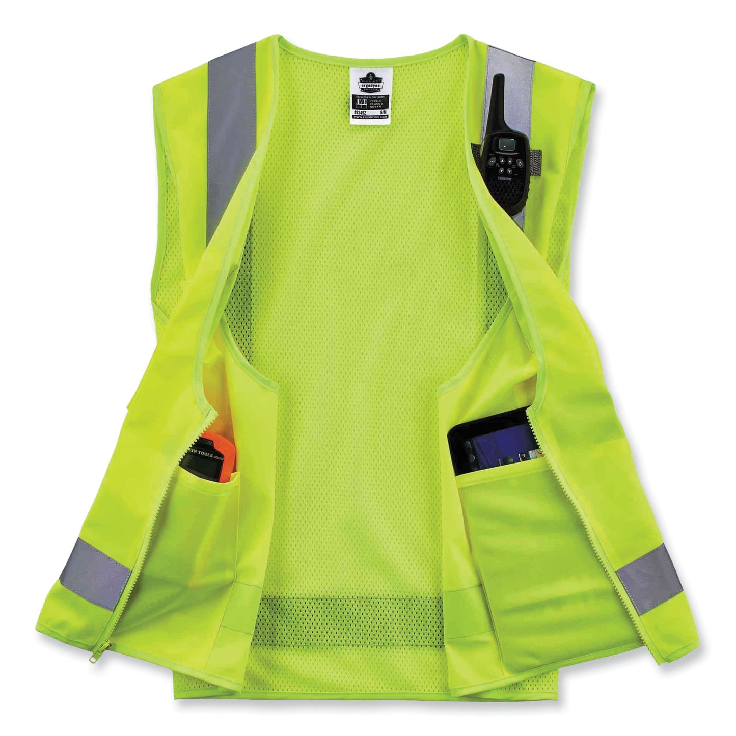 ergodyne GloWear 8249Z Class 2 Economy Surveyors Zipper Vest, Polyester, X-Small, Lime (24021)