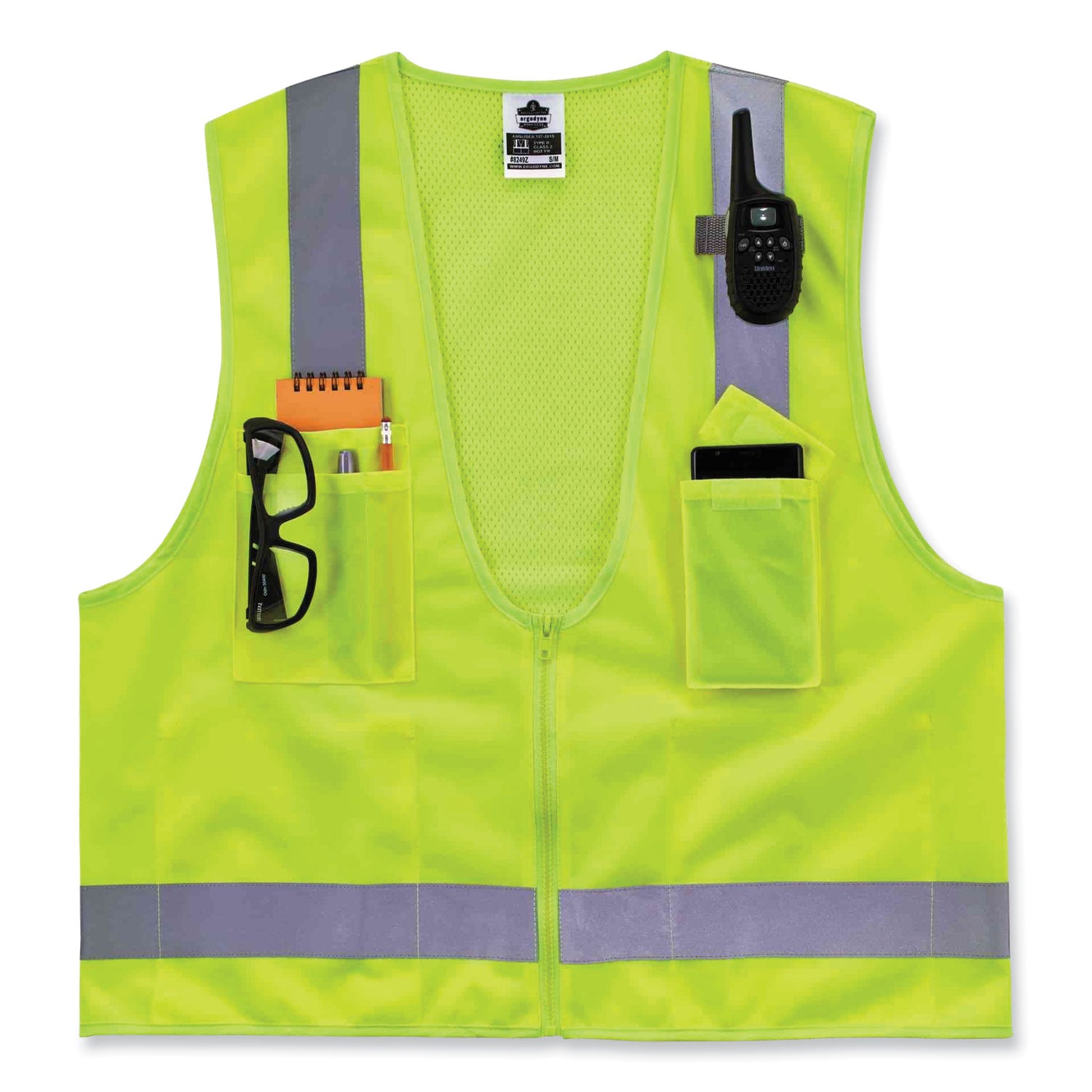 ergodyne GloWear 8249Z Class 2 Economy Surveyors Zipper Vest, Polyester, X-Small, Lime (24021)