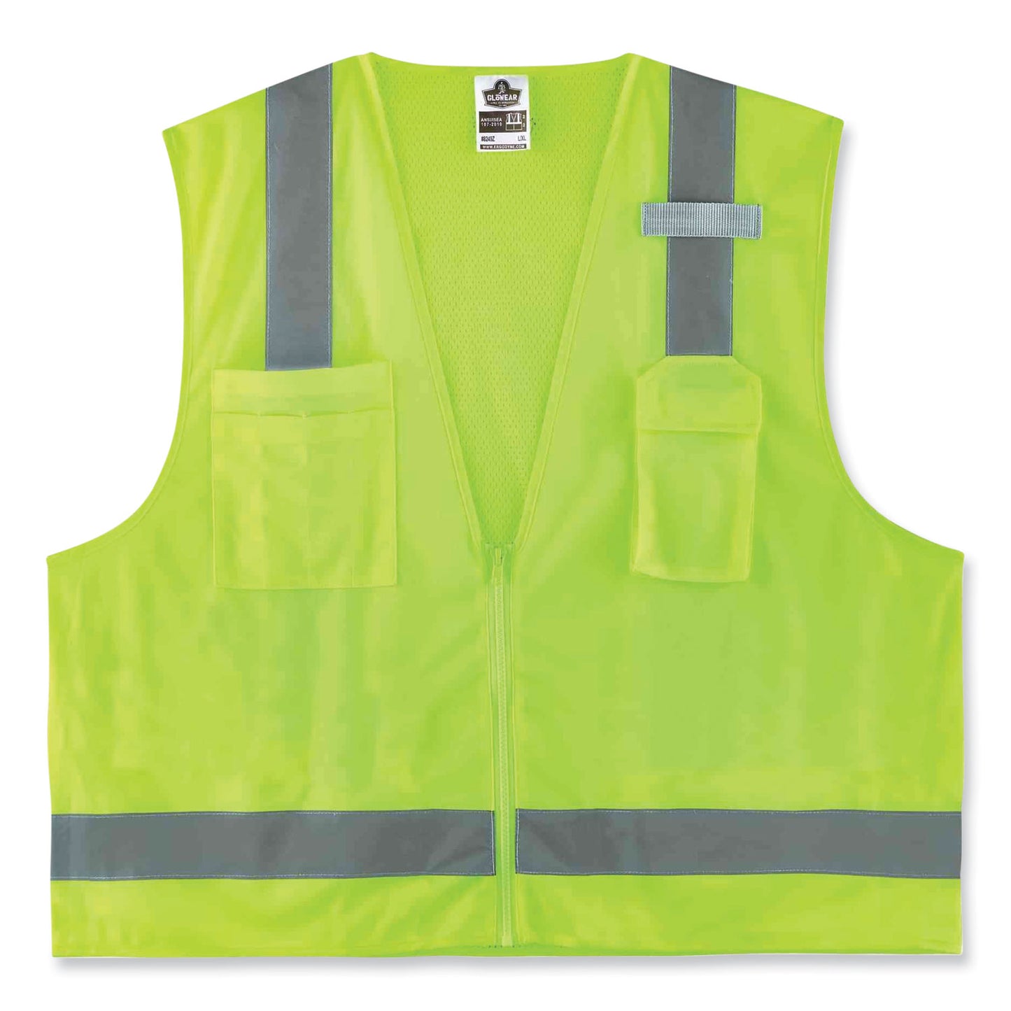 ergodyne GloWear 8249Z Class 2 Economy Surveyors Zipper Vest, Polyester, X-Small, Lime (24021)