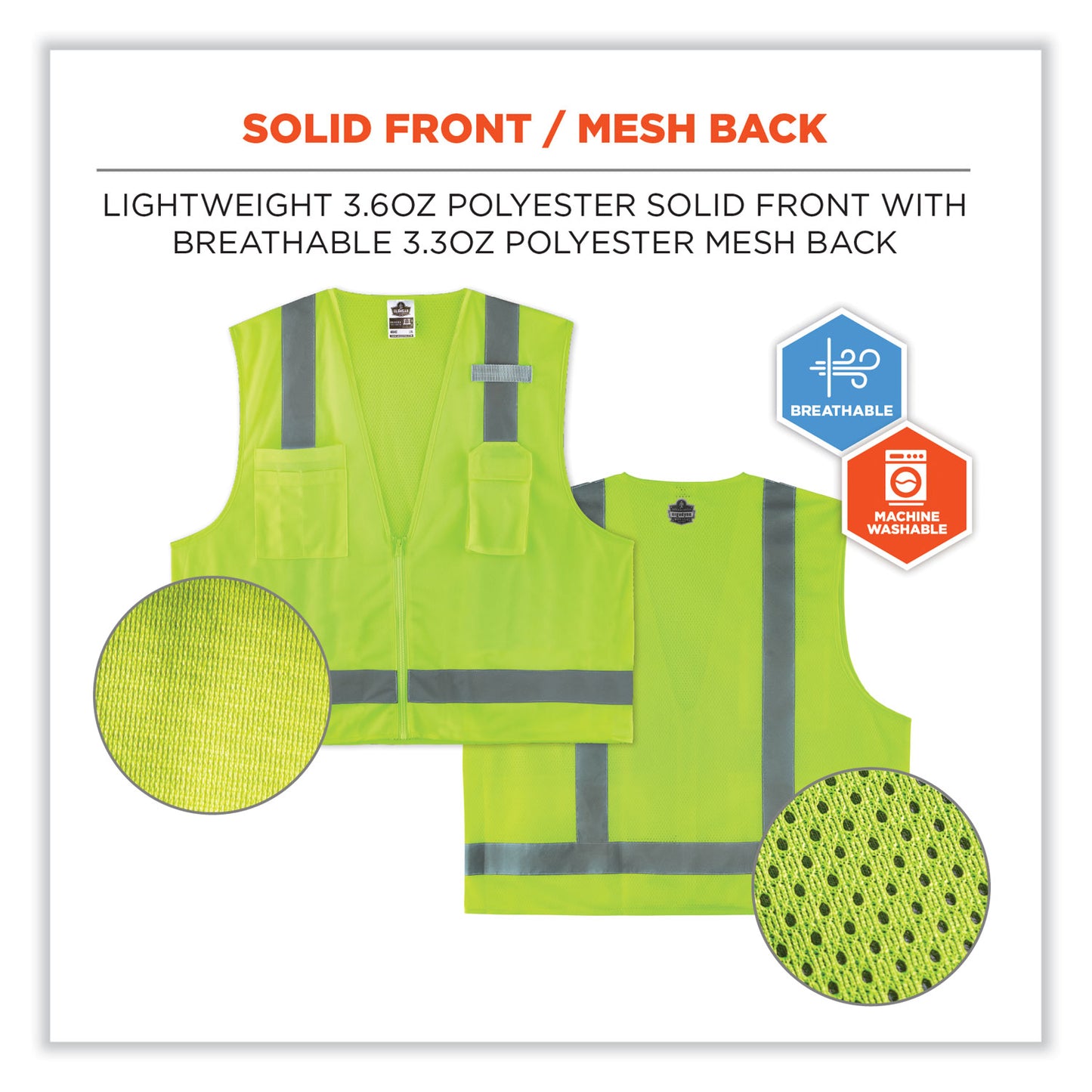 ergodyne GloWear 8249Z Class 2 Economy Surveyors Zipper Vest, Polyester, Small/Medium, Lime (24023)