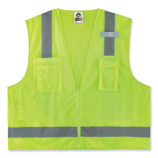 ergodyne GloWear 8249Z Class 2 Economy Surveyors Zipper Vest, Polyester, Large/X-Large, Lime (24025)