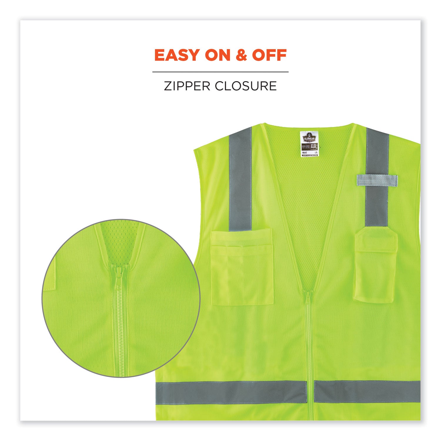 ergodyne GloWear 8249Z Class 2 Economy Surveyors Zipper Vest, Polyester, 4X-Large/5X-Large, Lime (24029)