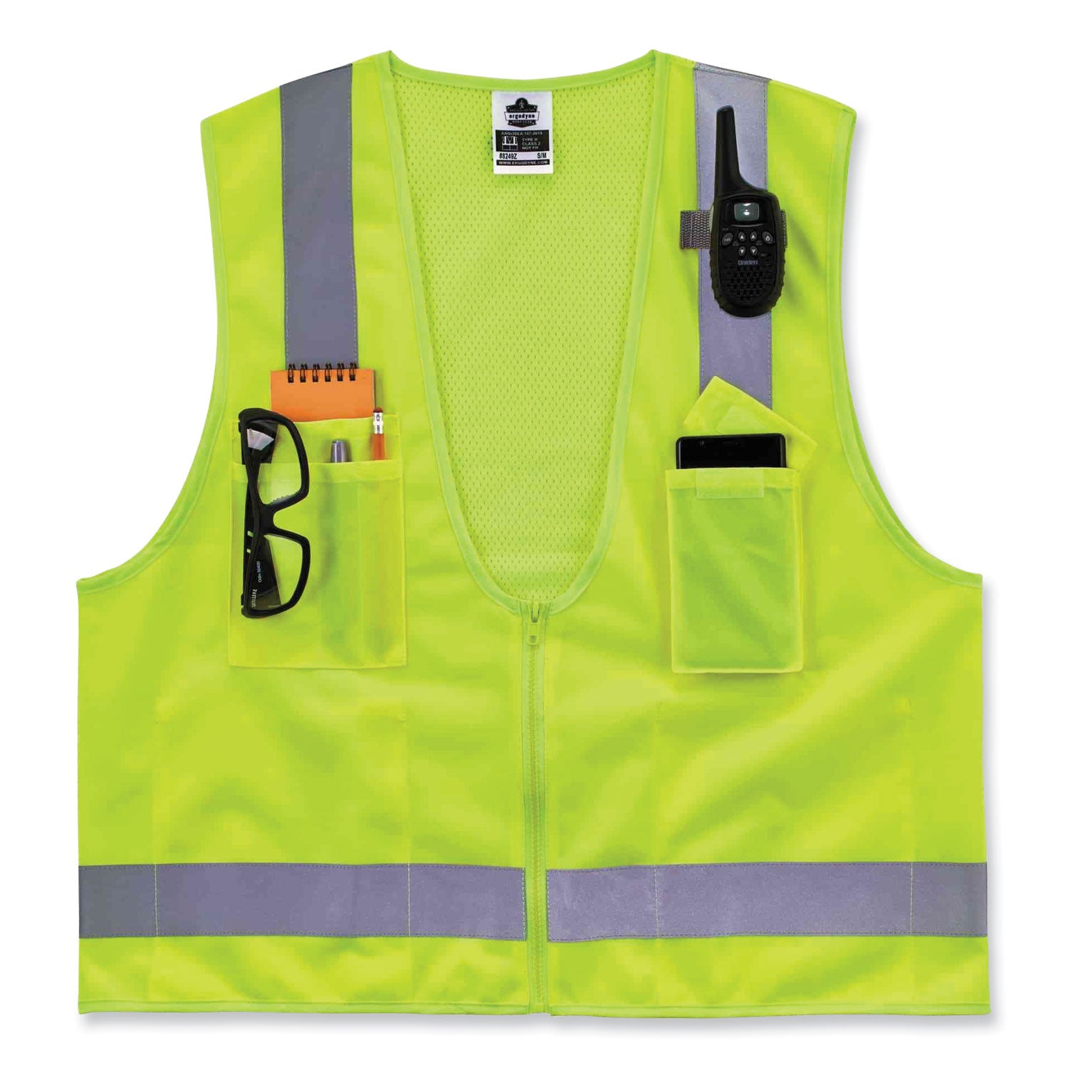 ergodyne GloWear 8249Z Class 2 Economy Surveyors Zipper Vest, Polyester, 4X-Large/5X-Large, Lime (24029)