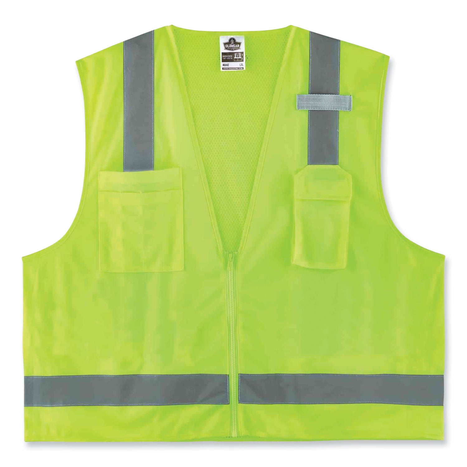 ergodyne GloWear 8249Z Class 2 Economy Surveyors Zipper Vest, Polyester, 4X-Large/5X-Large, Lime (24029)