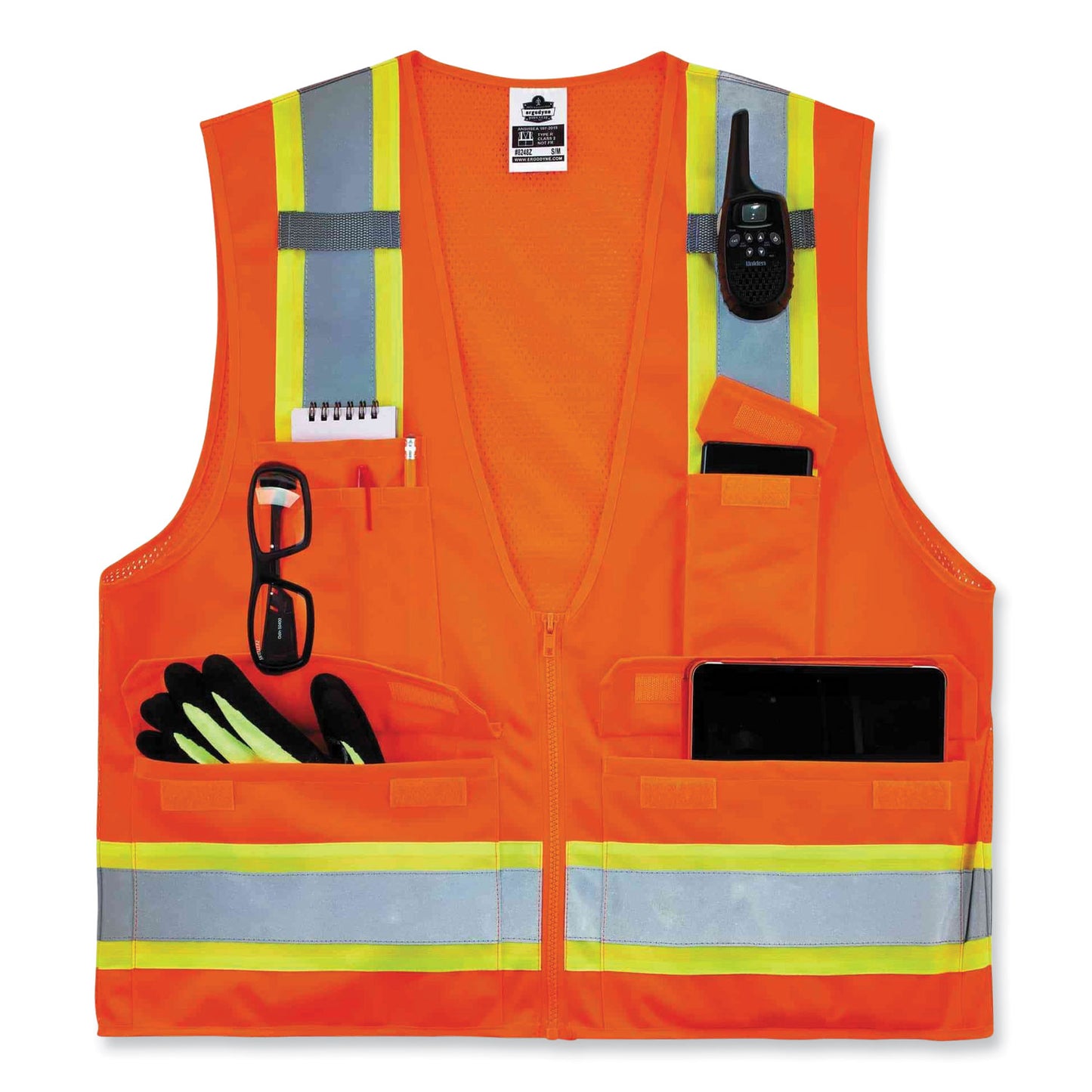 ergodyne GloWear 8248Z Class 2 Two-Tone Surveyors Zipper Vest, Polyester, Small/Medium, Orange (24063)