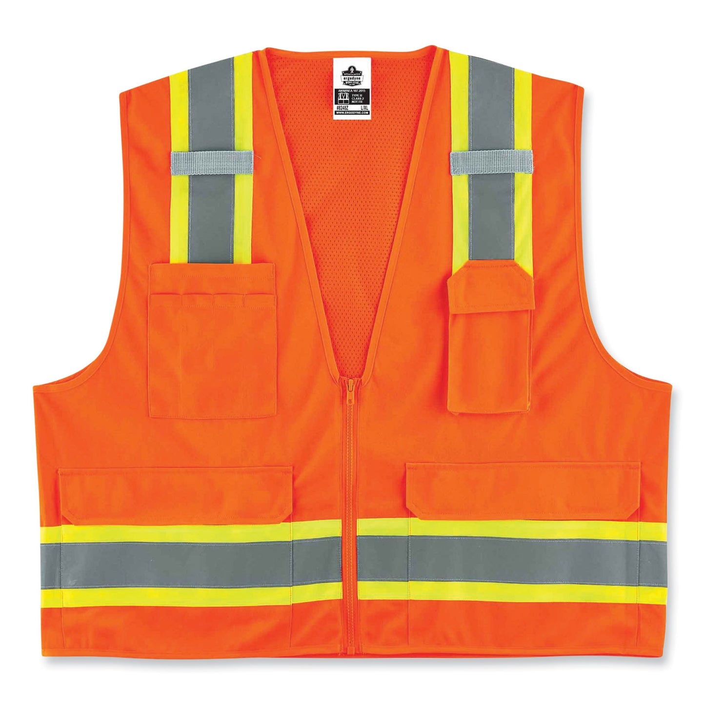 ergodyne GloWear 8248Z Class 2 Two-Tone Surveyors Zipper Vest, Polyester, Small/Medium, Orange (24063)