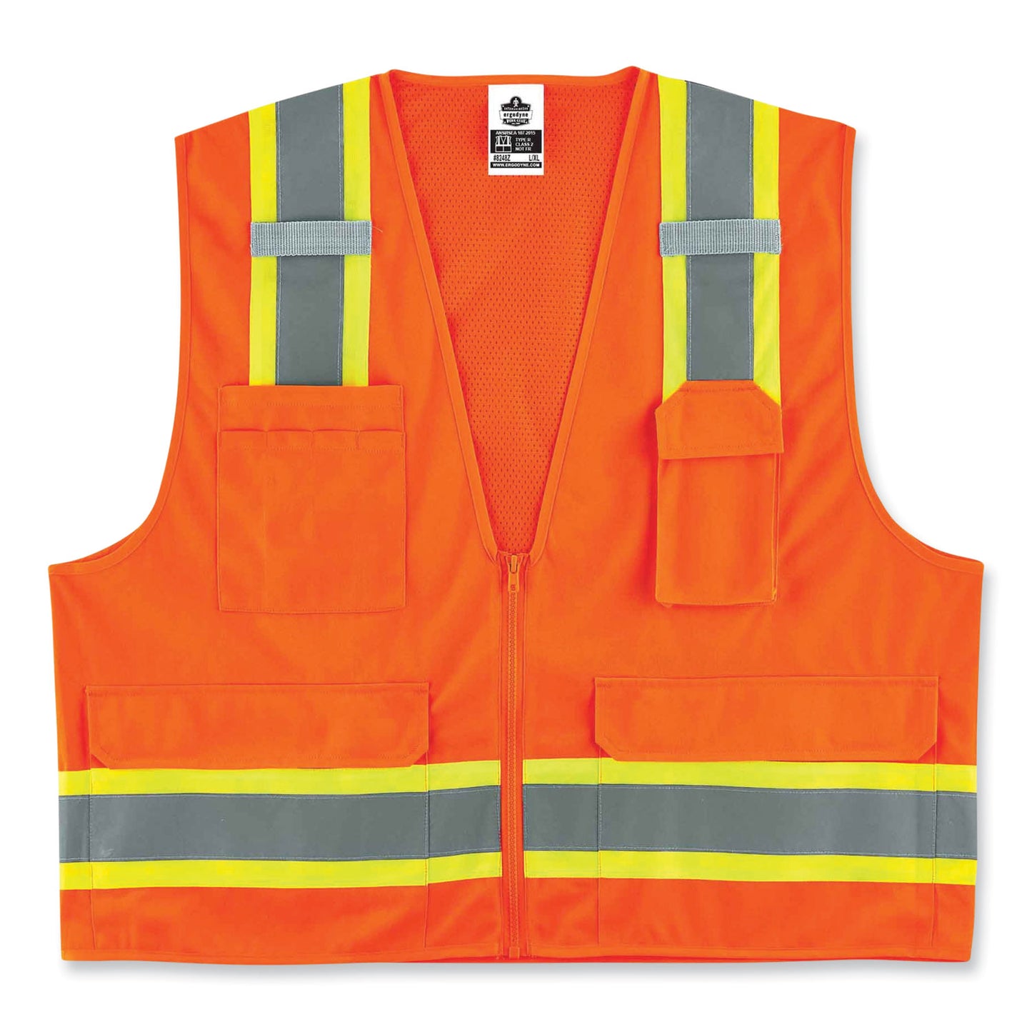 ergodyne GloWear 8248Z Class 2 Two-Tone Surveyors Zipper Vest, Polyester, Large/X-Large, Orange (24065)