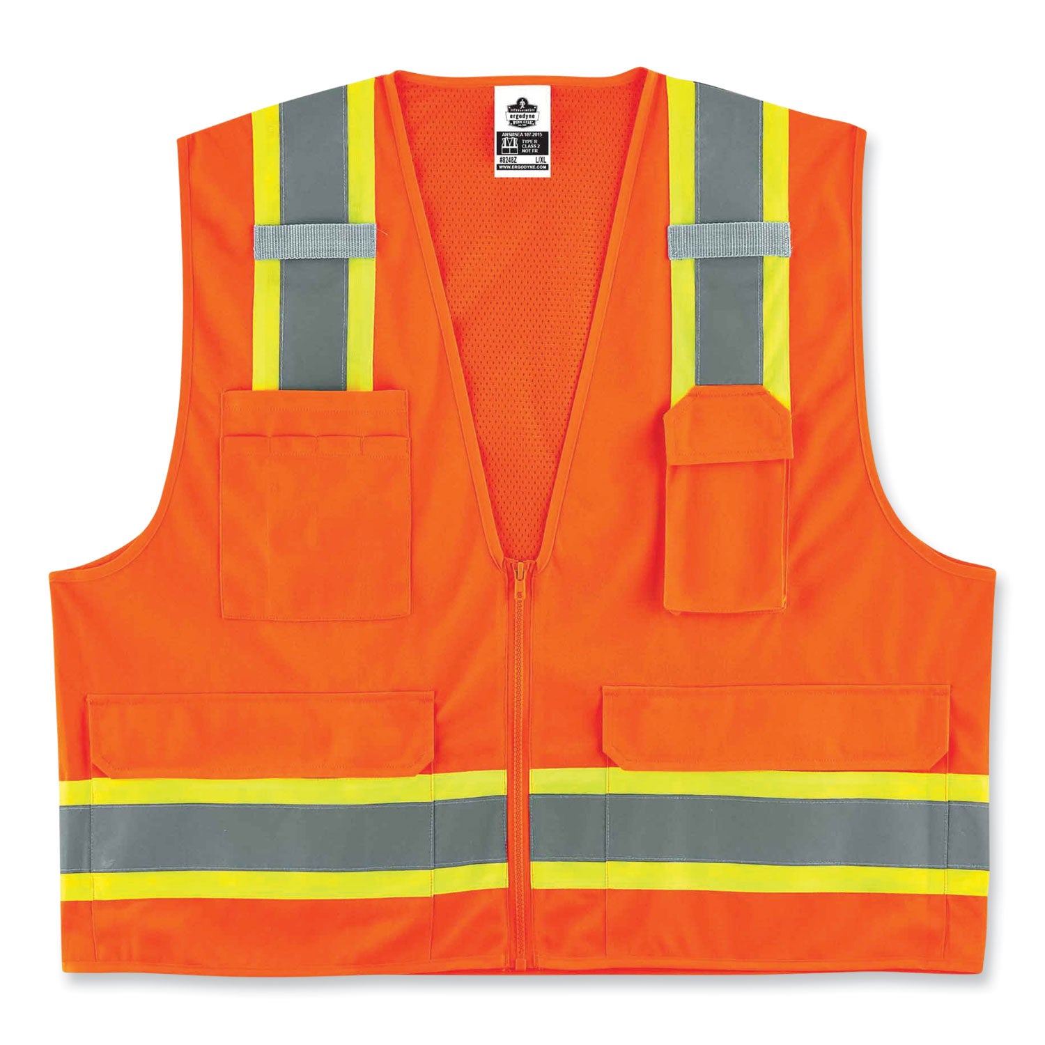 ergodyne GloWear 8248Z Class 2 Two-Tone Surveyors Zipper Vest, Polyester, Large/X-Large, Orange (24065)