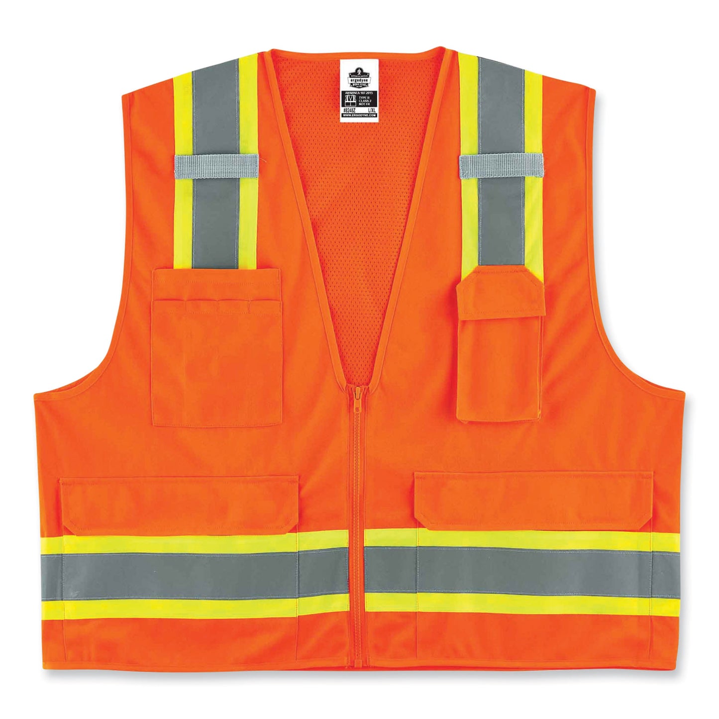 ergodyne GloWear 8248Z Class 2 Two-Tone Surveyors Zipper Vest, Polyester, 2X-Large/3X-Large, Orange (24067)