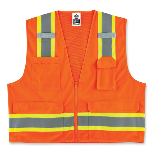 ergodyne GloWear 8248Z Class 2 Two-Tone Surveyors Zipper Vest, Polyester, 2X-Large/3X-Large, Orange (24067)