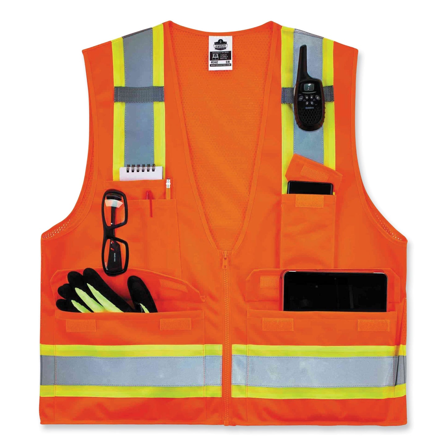 ergodyne GloWear 8248Z Class 2 Two-Tone Surveyors Zipper Vest, Polyester, 4X-Large/5X-Large, Orange (24069)