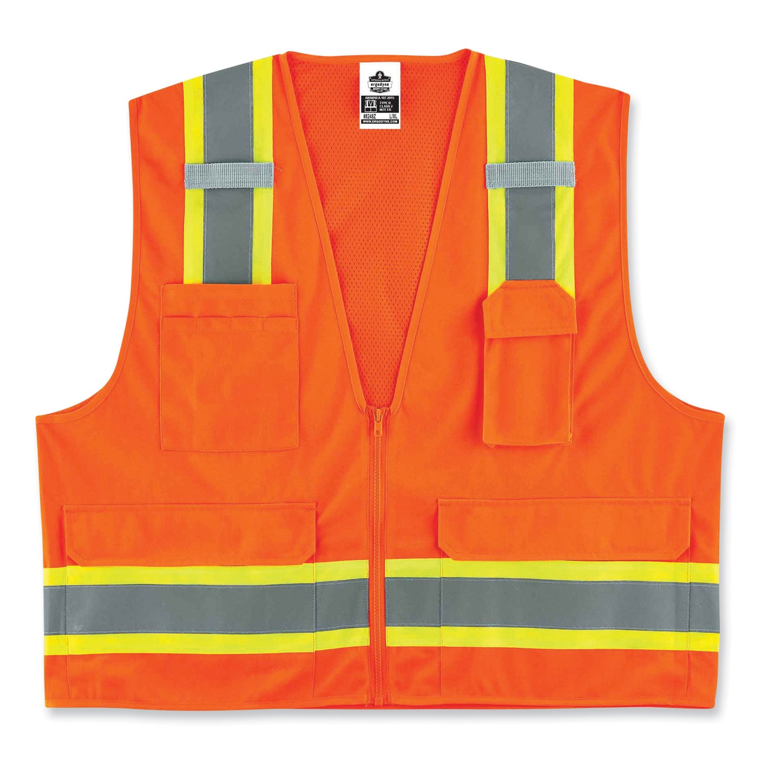 ergodyne GloWear 8248Z Class 2 Two-Tone Surveyors Zipper Vest, Polyester, 4X-Large/5X-Large, Orange (24069)