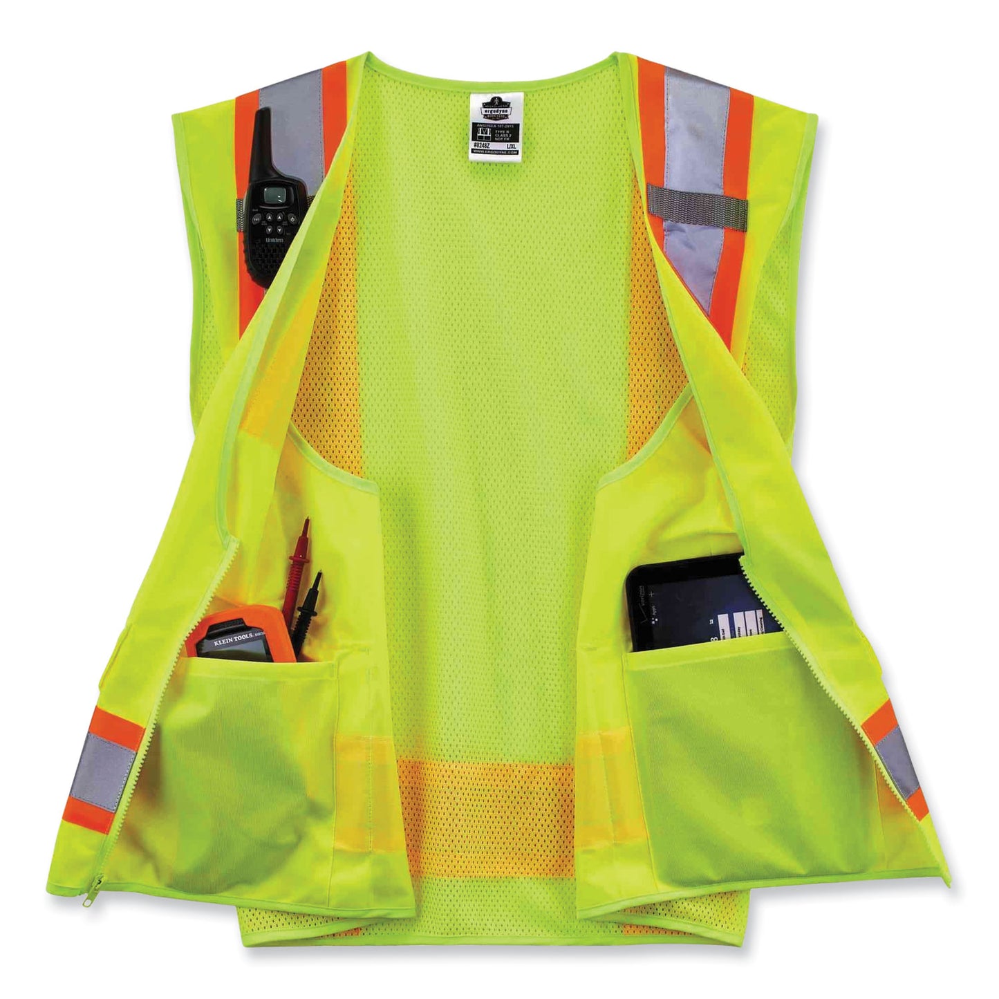 ergodyne GloWear 8248Z Class 2 Two-Tone Surveyors Zipper Vest, Polyester, Small/Medium, Lime (24073)