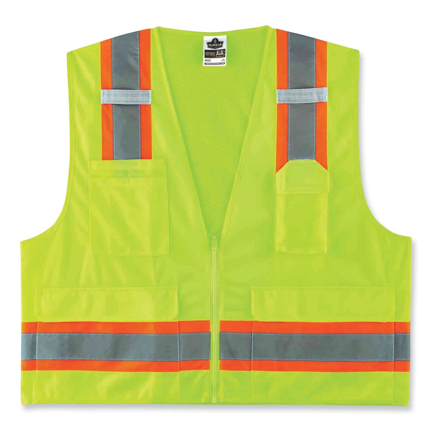 ergodyne GloWear 8248Z Class 2 Two-Tone Surveyors Zipper Vest, Polyester, Small/Medium, Lime (24073)