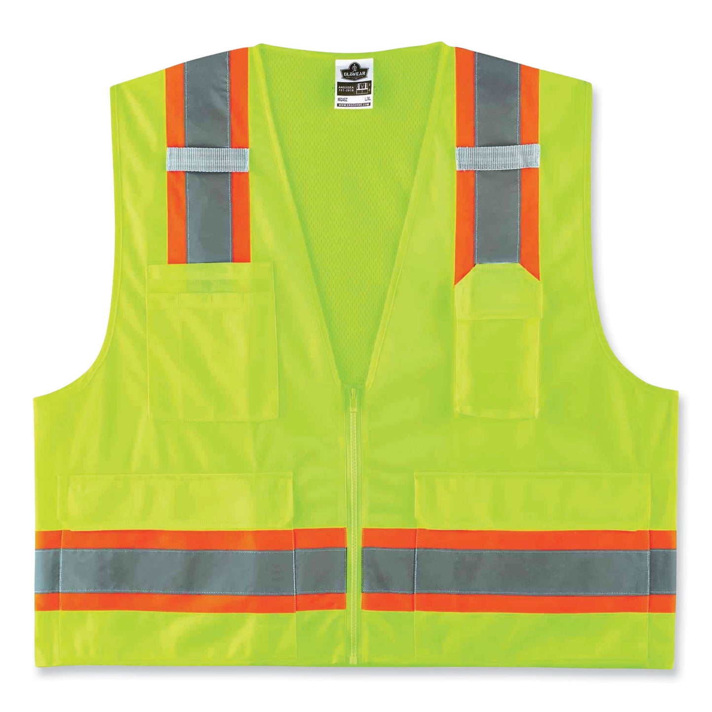 ergodyne GloWear 8248Z Class 2 Two-Tone Surveyors Zipper Vest, Polyester, Large/X-Large, Lime (24075)