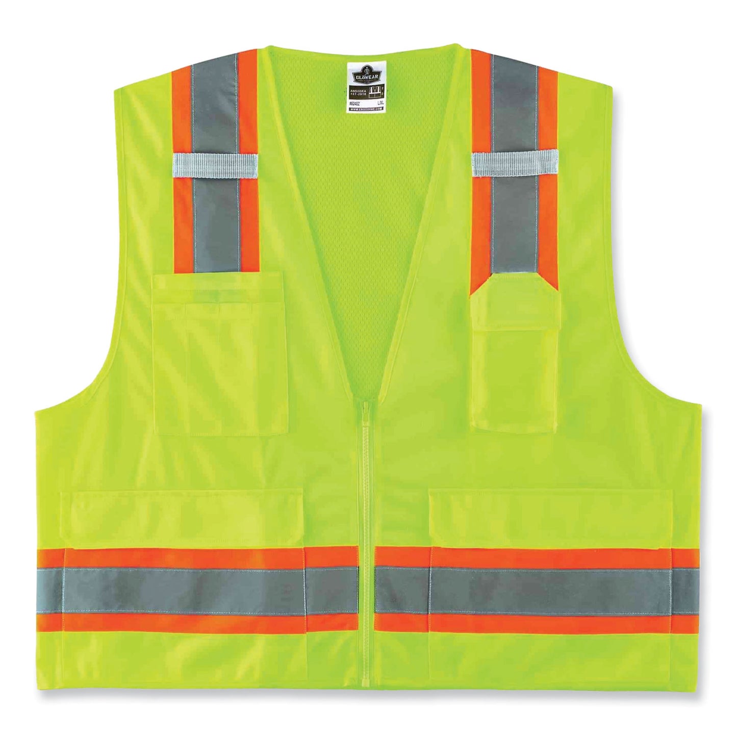 ergodyne GloWear 8248Z Class 2 Two-Tone Surveyors Zipper Vest, Polyester, 4X-Large/5X-Large, Lime (24079)