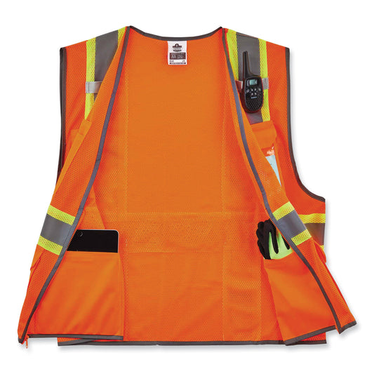 ergodyne GloWear 8246Z Class 2 Two-Tone Mesh Reflective Binding Zipper Vest, Polyester, Small/Medium, Orange (24133)