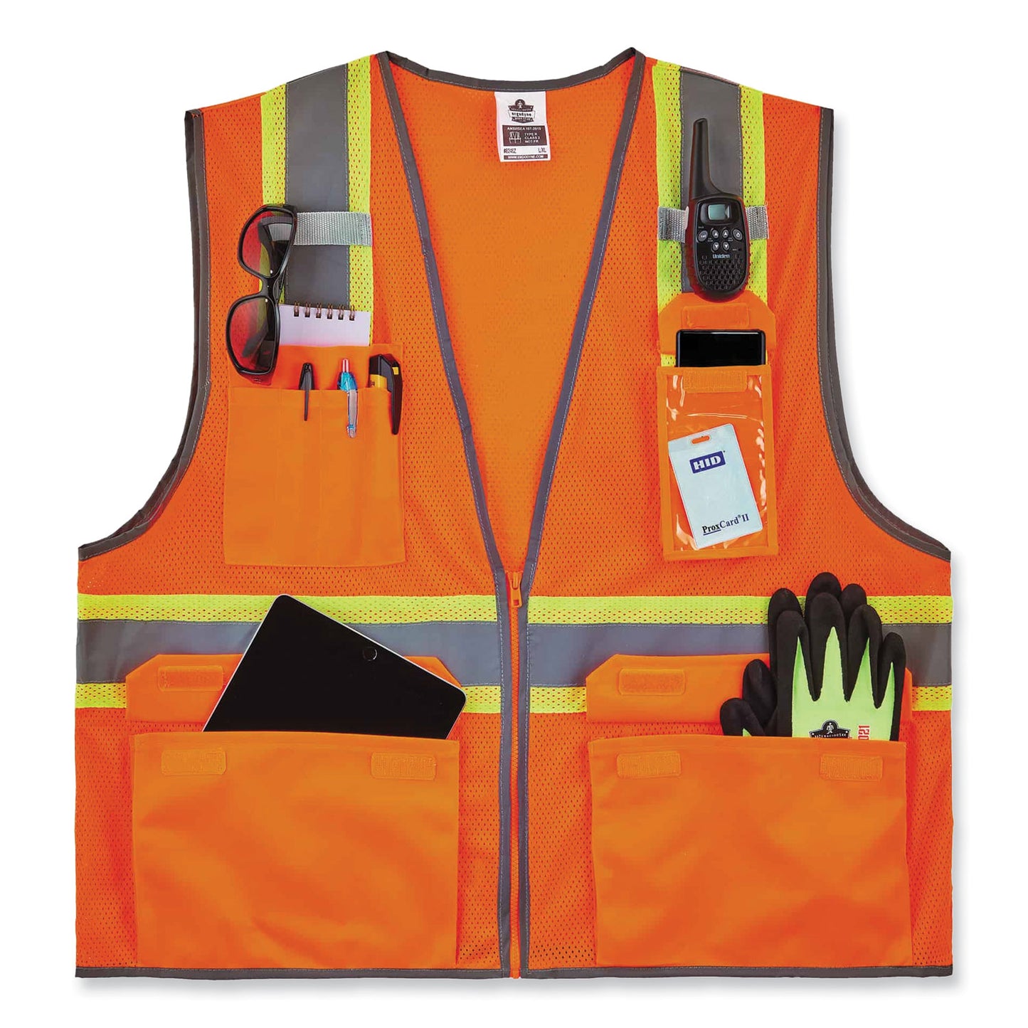 ergodyne GloWear 8246Z Class 2 Two-Tone Mesh Reflective Binding Zipper Vest, Polyester, Small/Medium, Orange (24133)