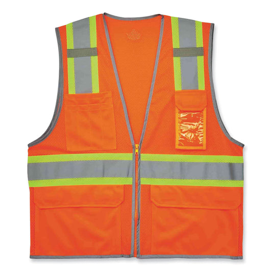 ergodyne GloWear 8246Z Class 2 Two-Tone Mesh Reflective Binding Zipper Vest, Polyester, Small/Medium, Orange (24133)