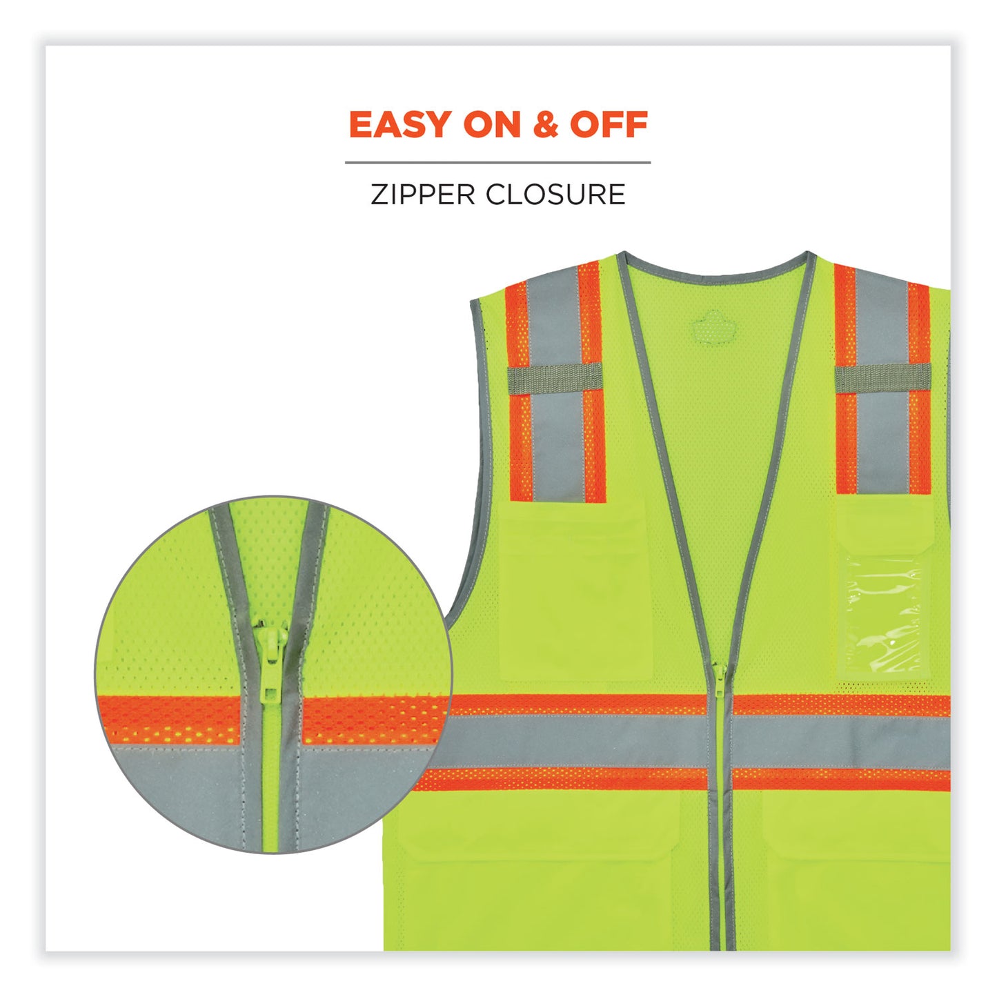 ergodyne GloWear 8246Z Class 2 Two-Tone Mesh Reflective Binding Zipper Vest, Polyester, Large/X-Large, Lime (24145)