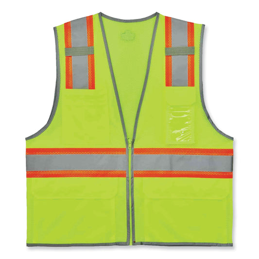 ergodyne GloWear 8246Z Class 2 Two-Tone Mesh Reflective Binding Zipper Vest, Polyester, Large/X-Large, Lime (24145)